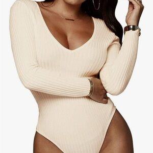 NWOT Cream Ribbed Fitted Bodysuit